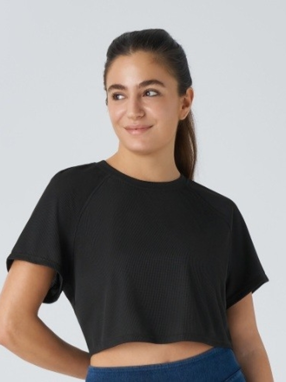 HALARA Raglan Sleeve Solid Cropped Waffle Casual Tee